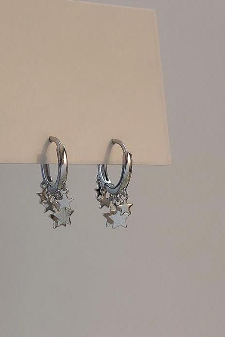 Small Star Hoop Earrings Cute Silver Color Tassel Geometric Style Earring Korean Fashion Punk Y2k Jewelry