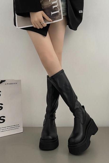 Autumn and Winter Women'S Thigh-High Boots Fashion High-Heeled High Heels Knee-High Boots a Slip-On Retro Knight Boots Women