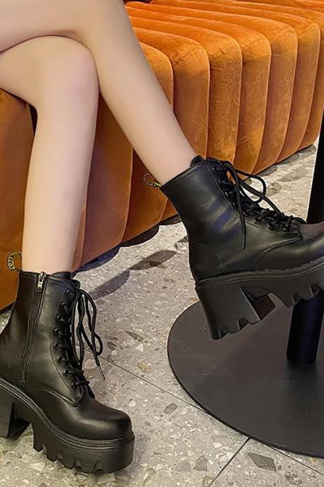 High Heel Short Women Boots Fashion Lace Up Punk Style Shoes 2023 Autumn Winter Women's Ankle Booties