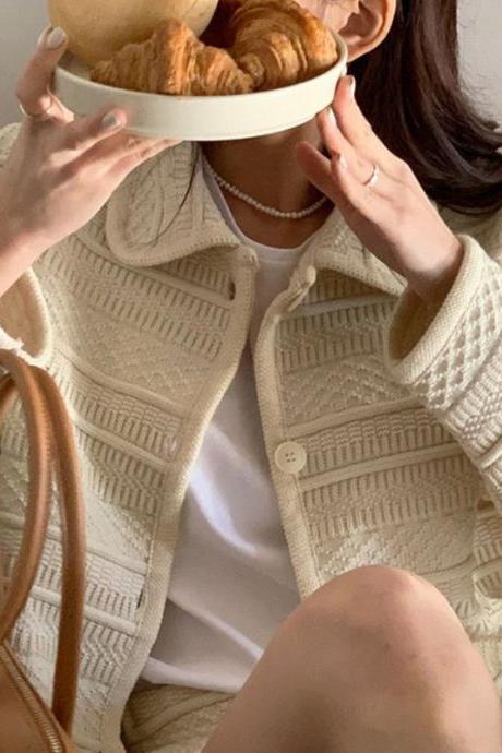 Jacket For Women Winter Clothes Elegant Retro Long Sleeve Turn Down Collar Knitted Cardigan Fashion Sweater Coat Korean Clothing