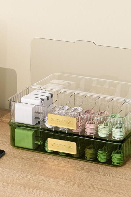 Cable Storage Box Transparent Plastic Data Line Storage Container For Desk Stationery Multifunctional Headset Data Charging Line