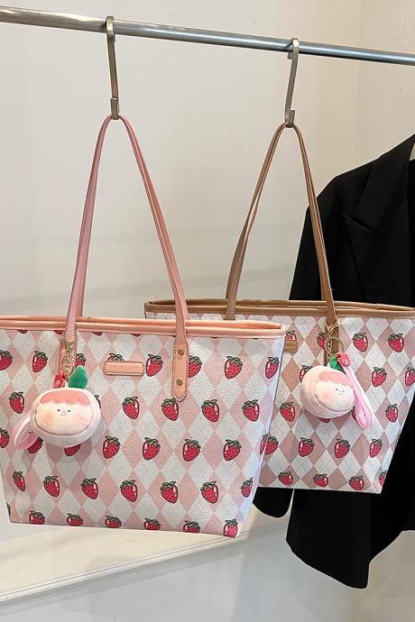Strawberry Designer Shoulder Bags Girl Cute Fruit Pink Underarm Bags Fashion Pu Leather Big Capacity Shopping Tote Bags