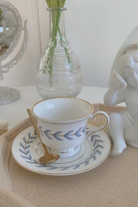 Korean Style Retro Leaves Coffee Cup Ceramic Coffee Mugs