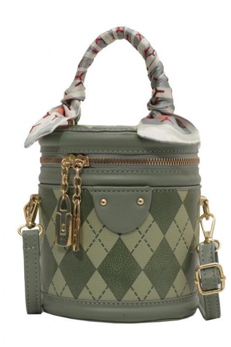 Chic Geometric Quilted Handbag With Scarf Accentend