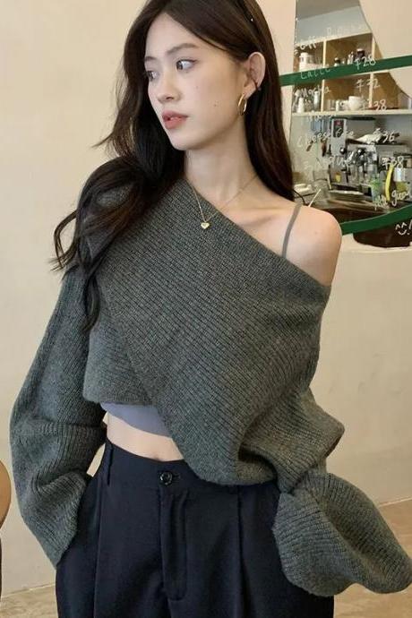 Sexy Criss-cross Pullover Sweaters Women Autumn Hot Girl Short Off Shoulder Jumpers Female Korean Raglan Sleeve Knitted Top