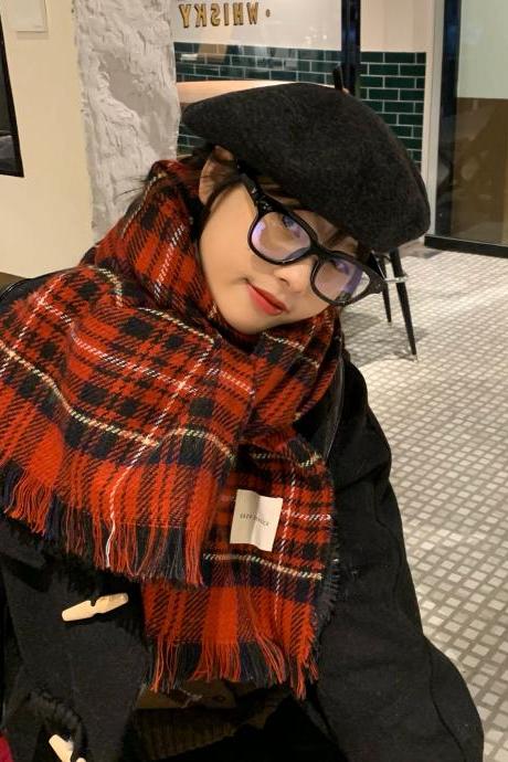 Christmas Red Plaid Vintage Scarf Women&amp;#039;s Korean Edition White Paired Ins Neckband Warm Student Couple Shawl Scarves Hijab