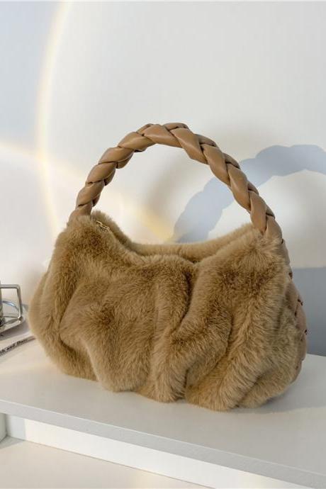 Handbag Women High Quality Mink Hair Hand Woven Plush Shoulder Bag Armpit Bag