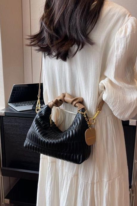 Small Silver Pleated Bucket Bags For Women Leather Crossbody Bag Fashion Designer Female Luxury Y2k Handbags And Purses