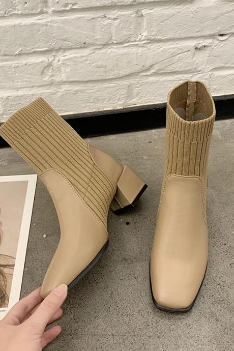 Women's Head Thick Heel Ankle Boots Fashion Ankle Chelsea Boots Fashion Elastic Socks Boots Outdoor Women's Boots Trend