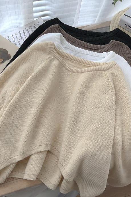 Autumn/winter Irregular Round Neck Long Sleeve Knitwear Women&amp;#039;s Korean Version Slim Short Pullover Bottom Sweater