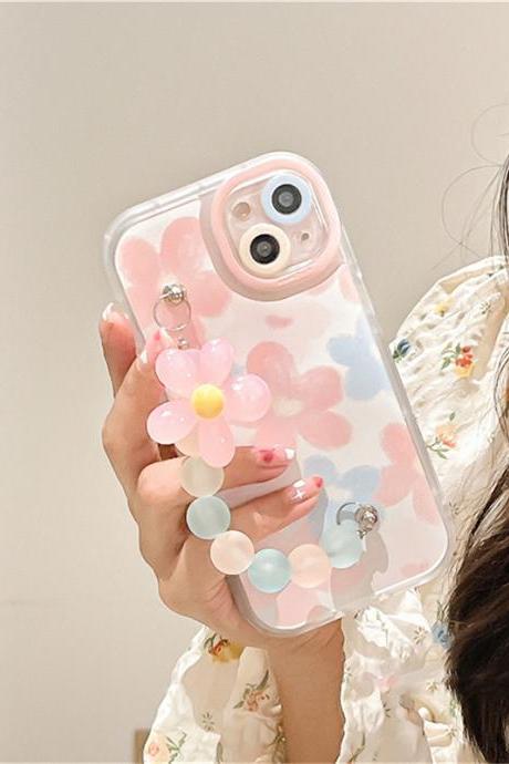 Ins Korean Cute Plating Flower Bracelet Chain Soft Phone Case For Iphone 14 13 12 11 Pro Xs Max X Xr Wristband Shockproof Cover