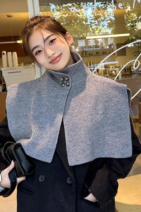 Autumn Knitted Scarf Women Luxury Solid Korean Style Button Fake Neck Collars Warm Female Shawl Wraps