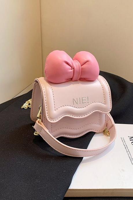 Kawai Mini Size Women's Girls' Pink Shoulder Bag Bow Handheld Chain Crossbody Small Bags