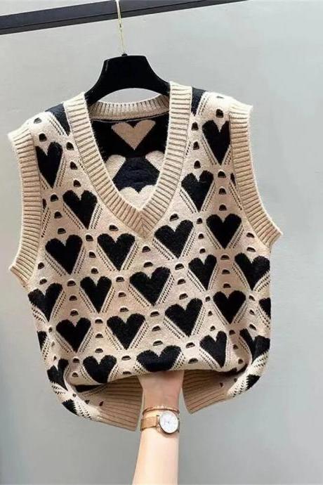 Spring Fashion Loose Knitted Vest Sweater Casual V Neck Sleeveless Thick Sweater Vest Female Waistcoat Chic Tops Korean Sweaters