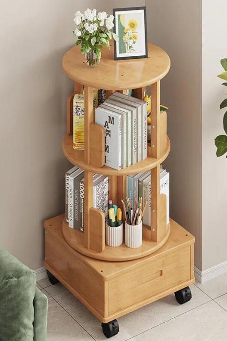 Rotating Bookshelf 360 Degree Household Bookshelf, Living Room Picture Book Shelf, Floor Movable Storage Rack
