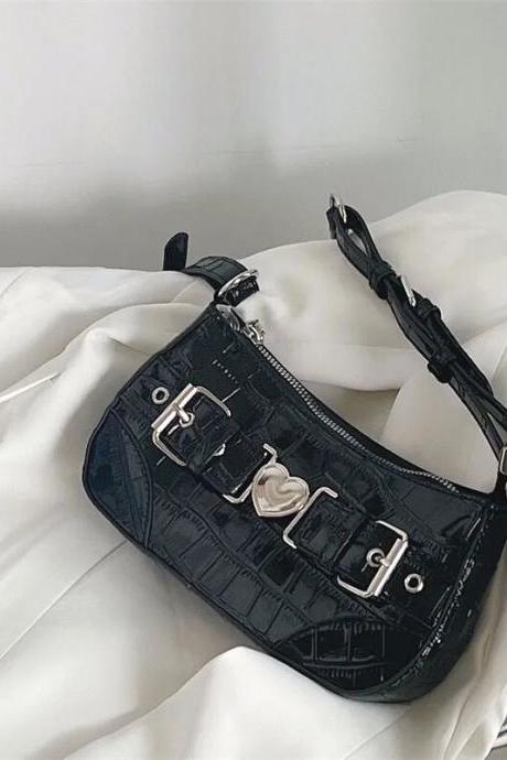 Y2k Women Korean Fashion Vintage Pu Black Hand Bag Aesthetic Elegant Goth Chain Shoulder Underarm Handbags Mini Purses Tote Bags