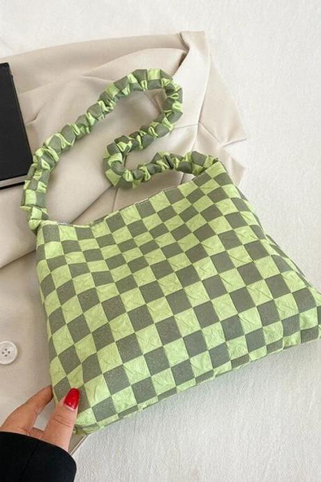Large Capacity Shopping Bag Portable Party Handbags Women Cloth Crossbody Bags Plaid Printing Totes Female Shoulder Purse Korean