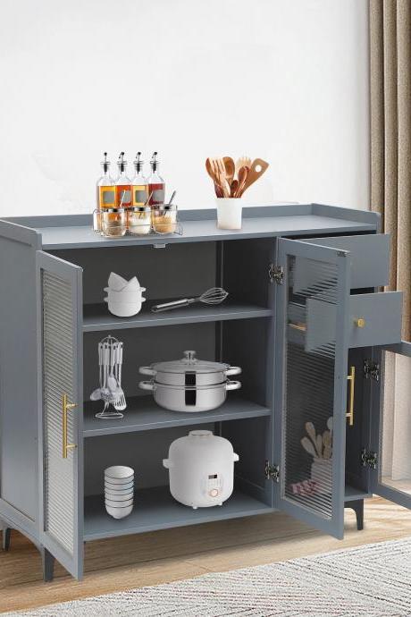 Luxury Sideboard Buffet Wood Cabinet With Acrylic Doors And Storage Shelf Credenza Cabinet Grey
