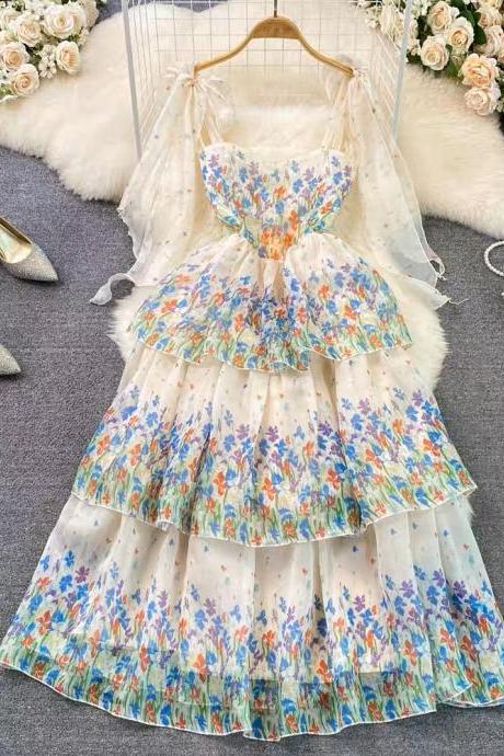 Beach Holiday Beach Dress Stylish Dress, Elegant Dress, Printed A-line Cake Dress