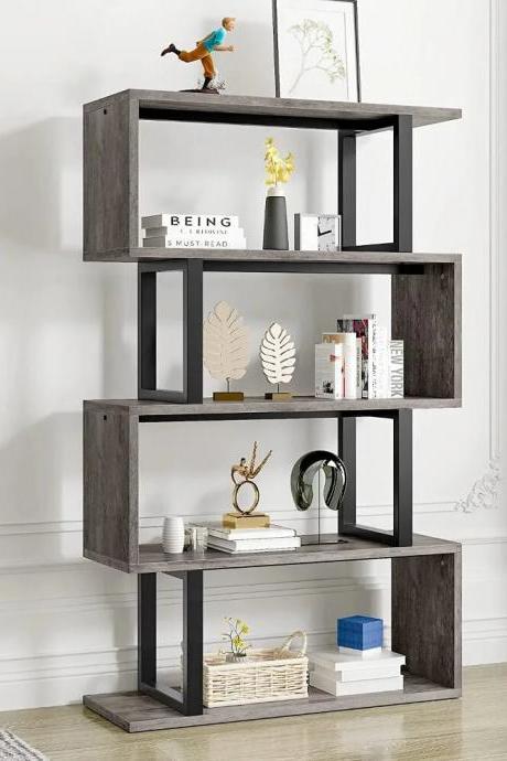 5 Shelf Bookcase, Z-shelf Modern Standing Bookshelf Storage Organizer, Book Shelves For Living Room Bedroom Balcony