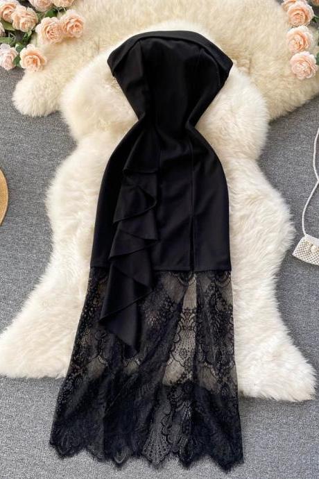 High Quality Black Evening Dress, Sexy Bodycon Dress, Elegant Dress,strapless Dress
