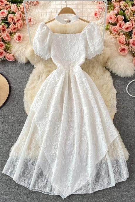 White Dress Jacquard Lace Dress Chic Party Dress