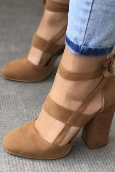 Chunky Heels, High-heeled Women&amp;#039;s Shoes, Strappy Sandals,suede Sandals
