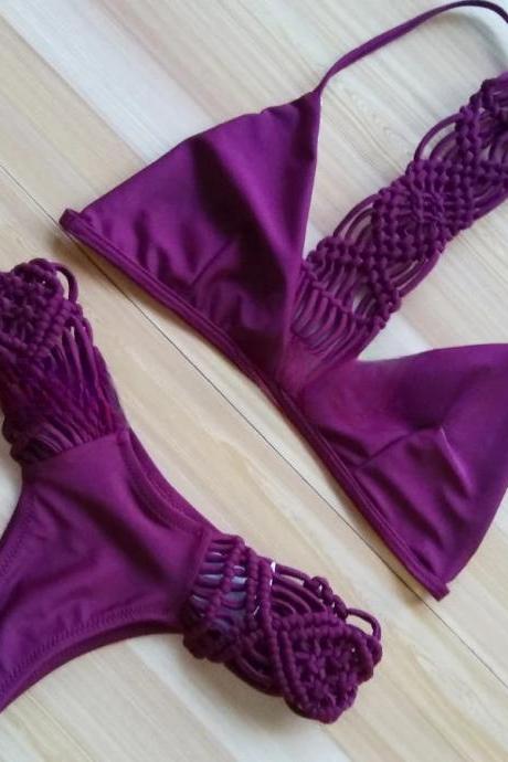 Womens Boho Macrame Detailed Bikini Set Swimwear
