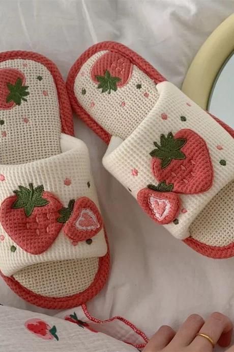 Cute Strawberry Pattern Summer Womens Indoor Slippers