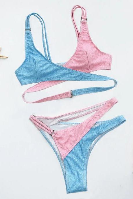 Two-tone Bikini Set Adjustable Straps Comfort Fit Swimwear