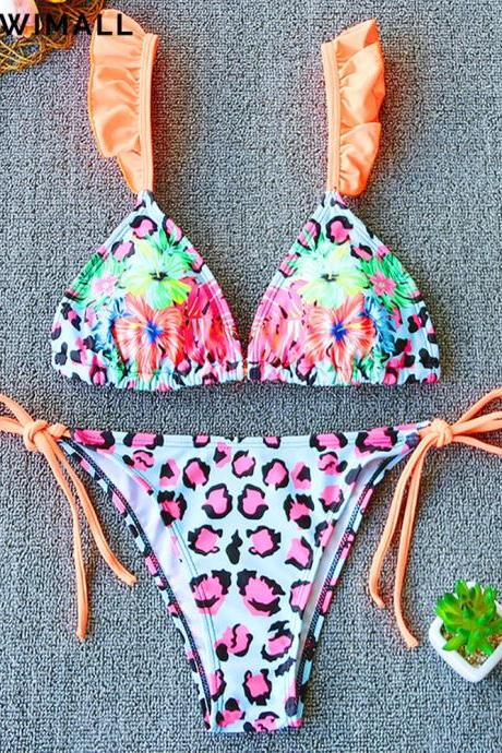 Womens Floral Print Bikini Set With Side Ties