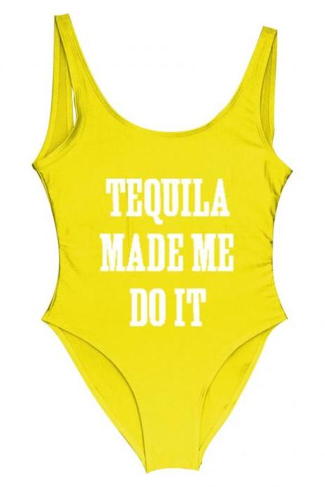 Tequila Made Me Do It Fun Yellow One-piece Swimsuit