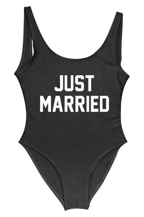 Just Married Black One-piece Swimsuit For Honeymoon