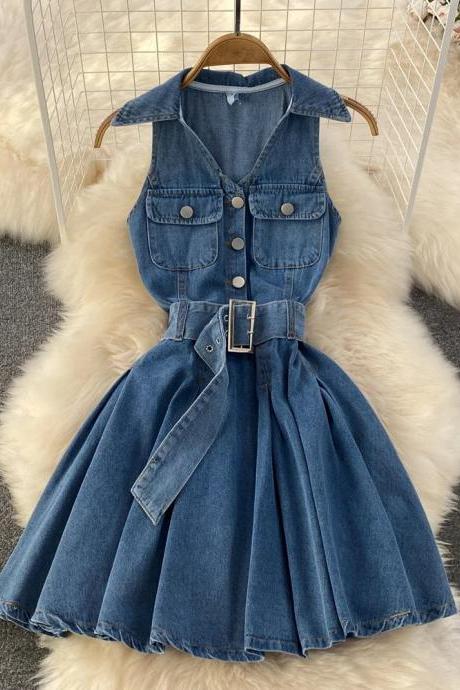open lace back dress Hazel Embellished Denim Dress – Retrofete main image 1