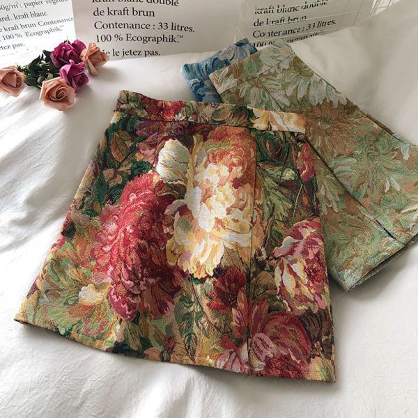 new July skirt collection oil painting fresh color high waist A word split skirt design sense long