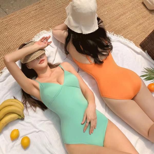 New women's swimsuits, one-piece triangle bikini, candy-colored slim spa swimsuits