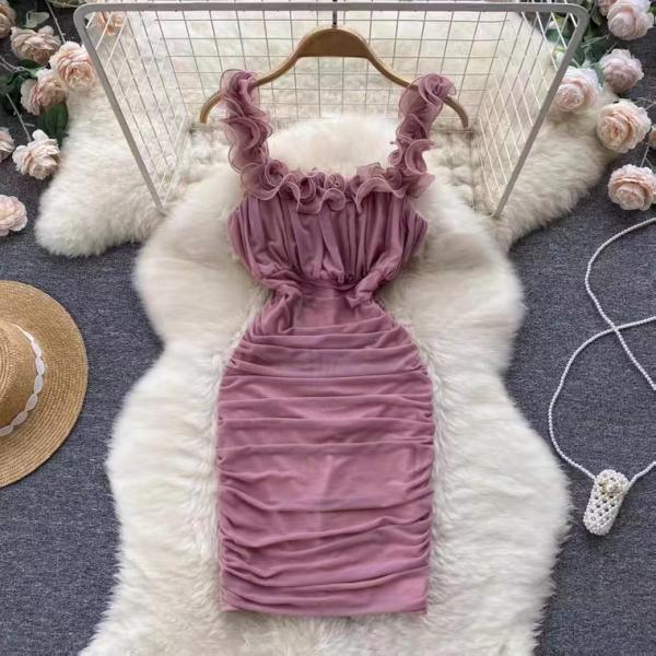 Gentle halter dress, summer, fold hip wrap short dress