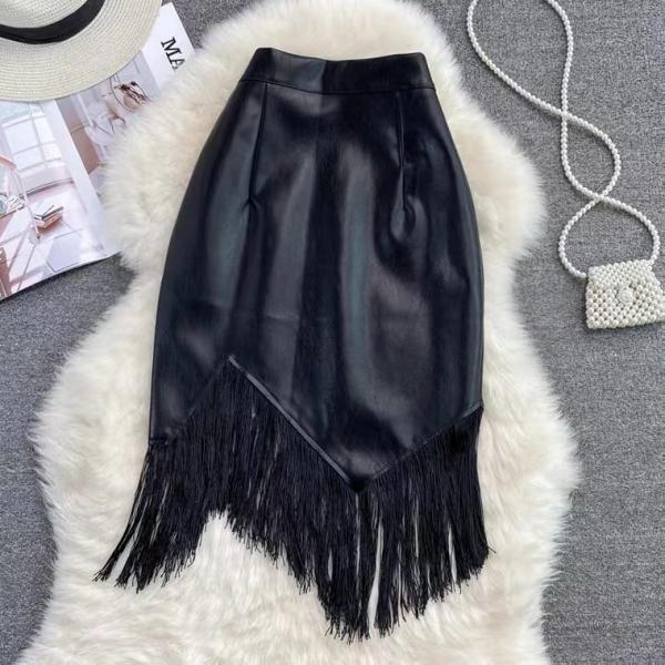  PU leather skirt stitching fringe skirt irregular, slim, sexy, high Fanny bodycon skirt