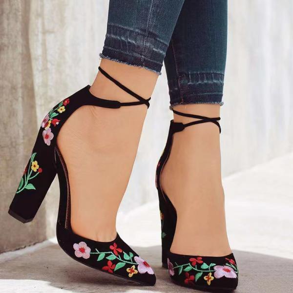 Chunky Heeled Embroidery Women Sandals Shoes