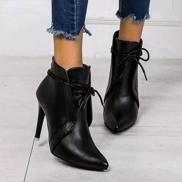 Winter, pointy heels, high heels, lace-up boots, women's shoes