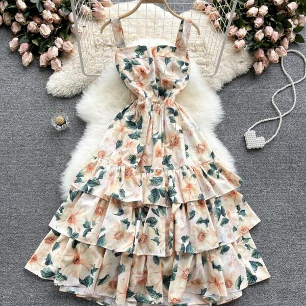 Cute casual dress,A line floral dres, fashion printed dress