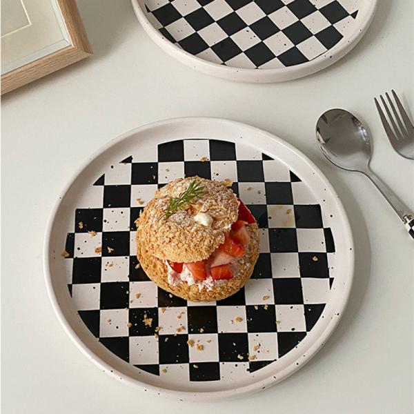 Ins Microwave Lattice Ceramic Plate Wedding Sushi Fruit Dessert Salad Cake Plates Kitchen Decoration Round Storage Tray