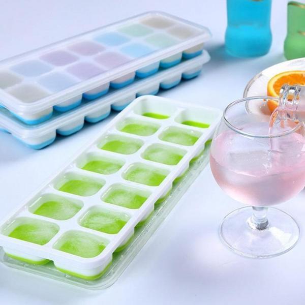 Food Grade Ice Cube Molds 14 Grids Silicone Ice Tray With Lid