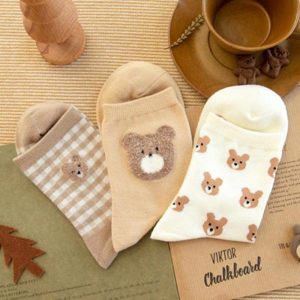 Autumn Bear Cute Socks Women Female Cute Japanese Medium Tube Socks