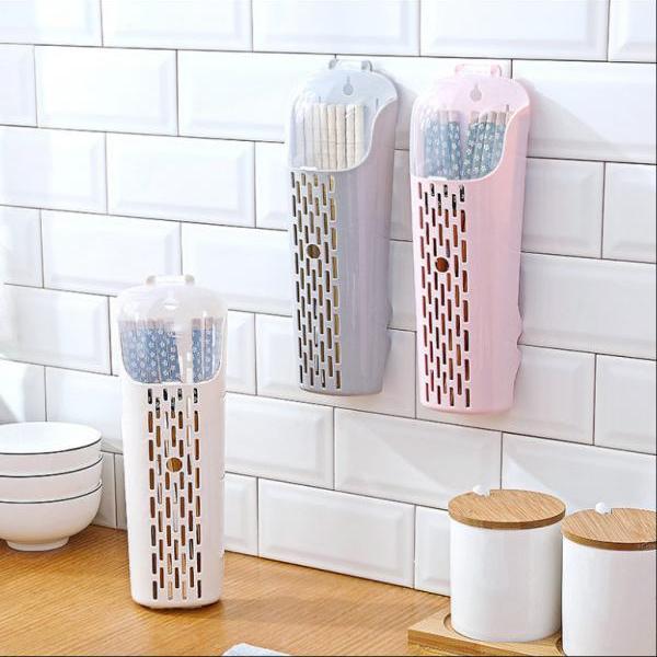 Plastic Chopstick Basket with Lid Dustproof and Draining Kitchen Spoon Chopstick Storage Rack 