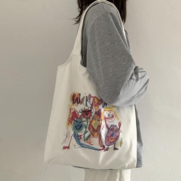 Cartoon Canvas Shoulder Bag Women Students Cotton Cloth Eco Shopper Bag
