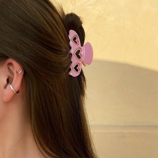 Sweet Cute Pink Hollow Heart Hair Claw For Women