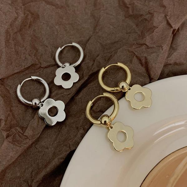 Korean Elegant Gold Silver Colour Flower Hoop Earring for Women Girl Fashion Metal Round Hoop Earings