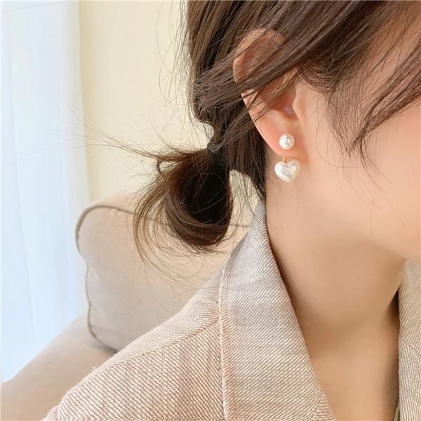 Korean Fashion Heart Pearl Dangle Earrings for Women