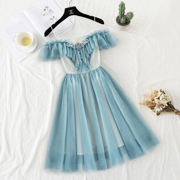 Cute dress, spaghetti strap dress,blue fairy casual dress